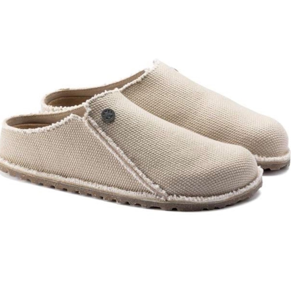 Birkenstock Beige Canvas Frayed-Edge Slip-On Mules